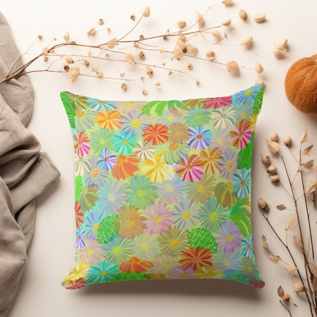 ASTER & CONE FLOWERS & TROPICAL LEAVES WATERCOLOR CUSHION (Creator Uploaded)