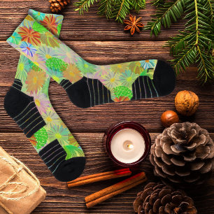 ASTER & CONE FLOWERS & TROPICAL LEAVES WATERCOLOR SOCKS