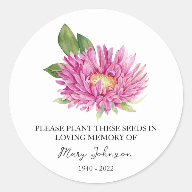Aster Memorial Funeral Seed Packet Classic Round Sticker (Front)