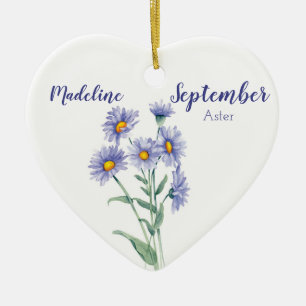Aster September Birth Flower Ceramic Tree Decoration