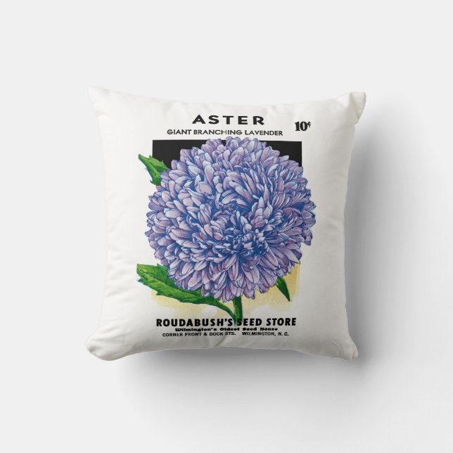 Aster Vintage Seed Packet Cushion (Front)