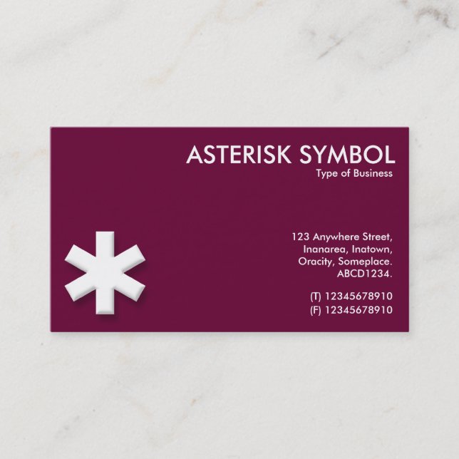 Asterisk Symbol - Deep Crimsom Maroon (663399) Business Card (Front)