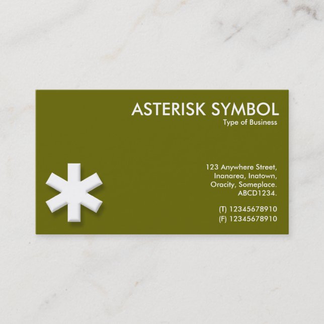 Asterisk Symbol - Green/Brown (666600) Business Card (Front)