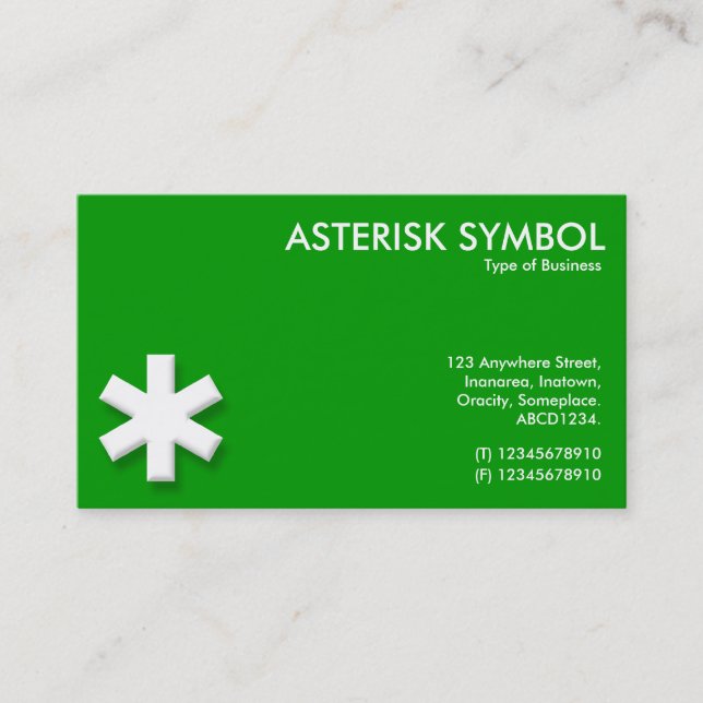 Asterisk Symbol - Green Business Card (Front)