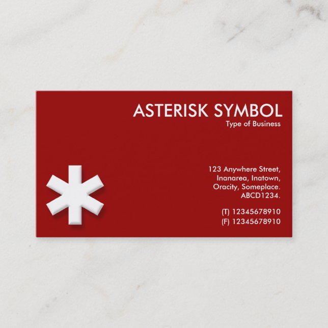 Asterisk Symbol - Maroon (990000) Business Card (Front)