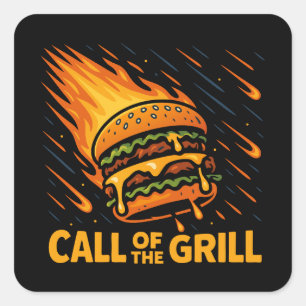 Asteroid Burger Call Of The Grill Square Sticker