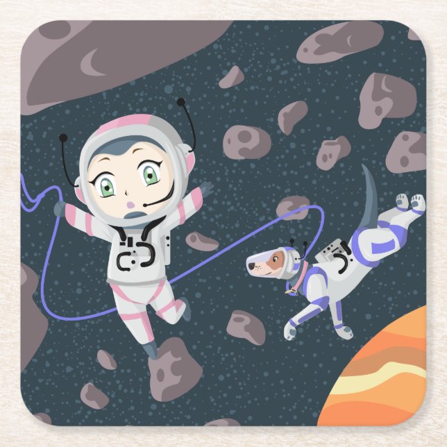 Asteroid Girl Square Paper Coaster (Front)