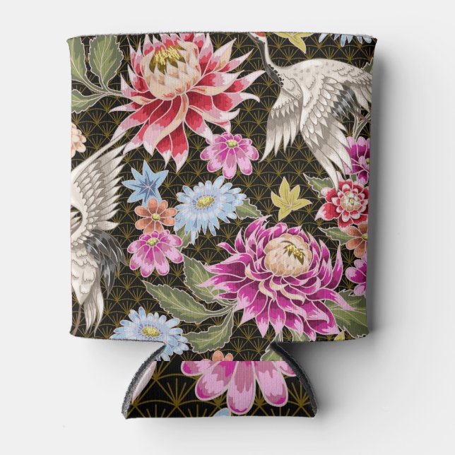 Asters Cranes: Painted Seamless Japanese Style Can Cooler (Front)