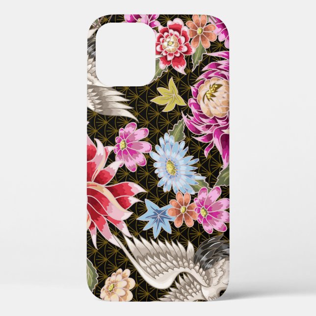 Asters Cranes: Painted Seamless Japanese Style Case-Mate iPhone Case (Back)