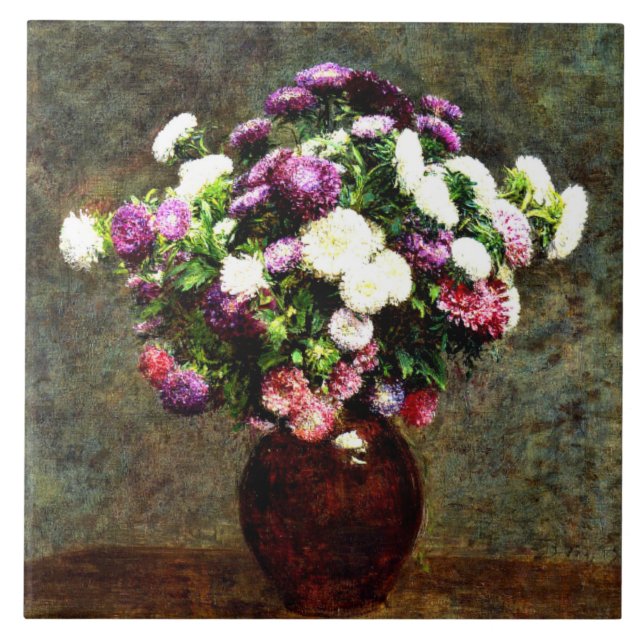 Asters in a Vase - Henri Fantin-Latour painting, Tile (Front)