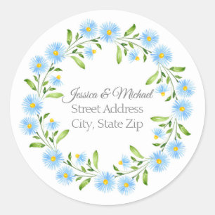  Asters Watercolor Floral Wreath Labels