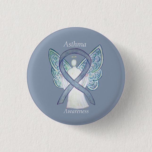 Asthma Awareness Ribbon Angel Custom Button Pins (Front)