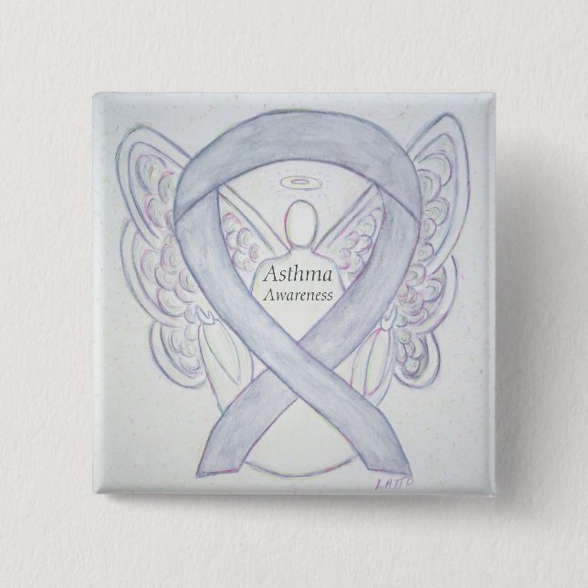 Asthma Awareness Ribbon Angel Custom Button Pins (Front)