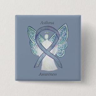 Asthma Awareness Ribbon Angel Customised Art Pin