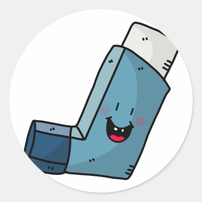 Asthma Inhaler happy cartoon Classic Round Sticker (Front)
