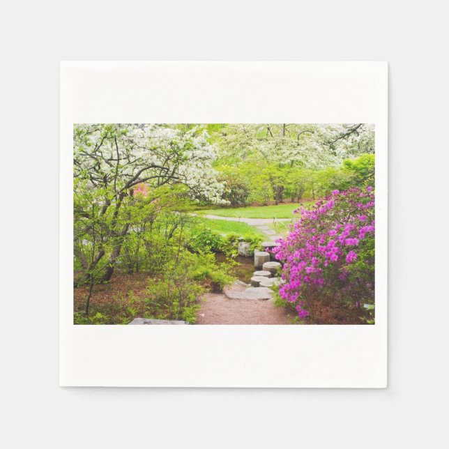 Asticou Azelea Garden In Spring, Northeast Harbour Napkin (Front)