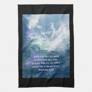 Astilbe Blue Mist Romans 8:28 Tea Towel