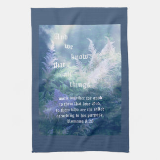 Astilbe Blue Mist Romans 8:28 Tea Towel