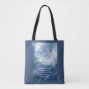Astilbe Blue Mist Romans 8:28 Tote Bag