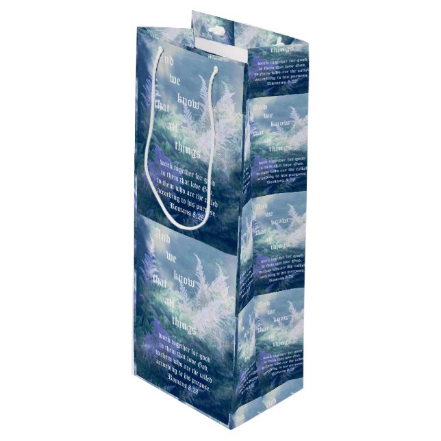 Astilbe Blue Mist Romans 8:28 Wine Gift Bag (Front Angled)