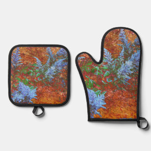 Astilbe Dusty Blue on Board Oven Mitt & Pot Holder Set