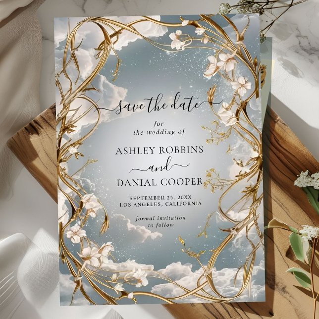 Astonishing Art Nouveau Gold florals Save The Date Invitation (Creator Uploaded)