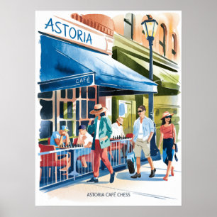 Astoria Cafe Chess Watercolor Poster