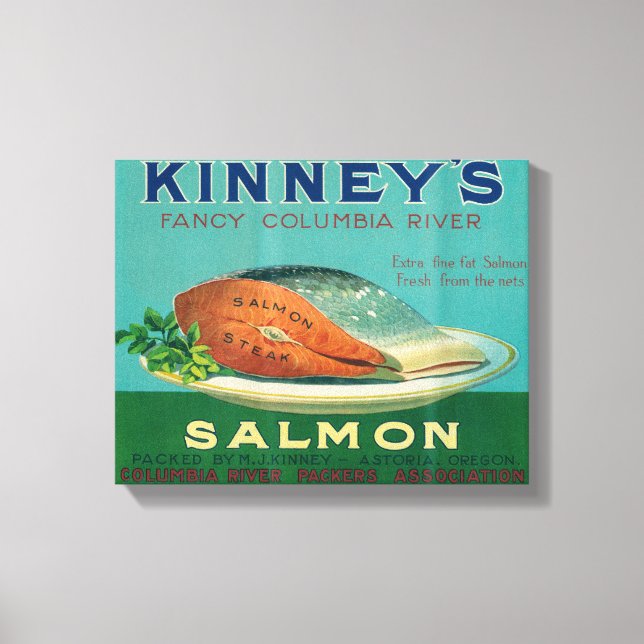 Astoria, Oregon - Kinney's Salmon Case Label Canvas Print (Front)