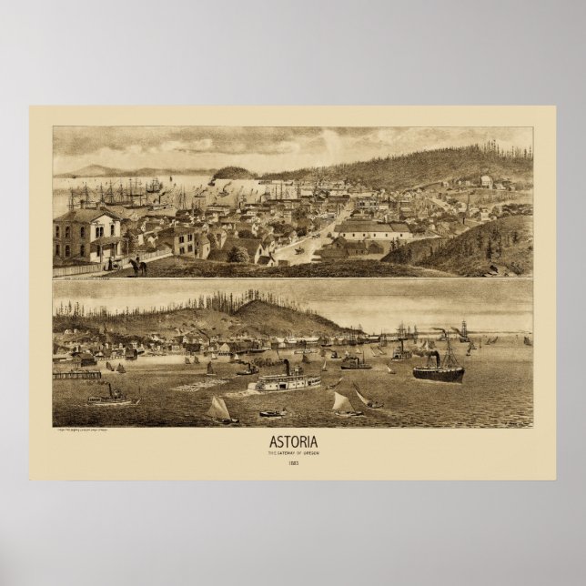 Astoria Oregon Panoramic Map 1883 Poster (Front)