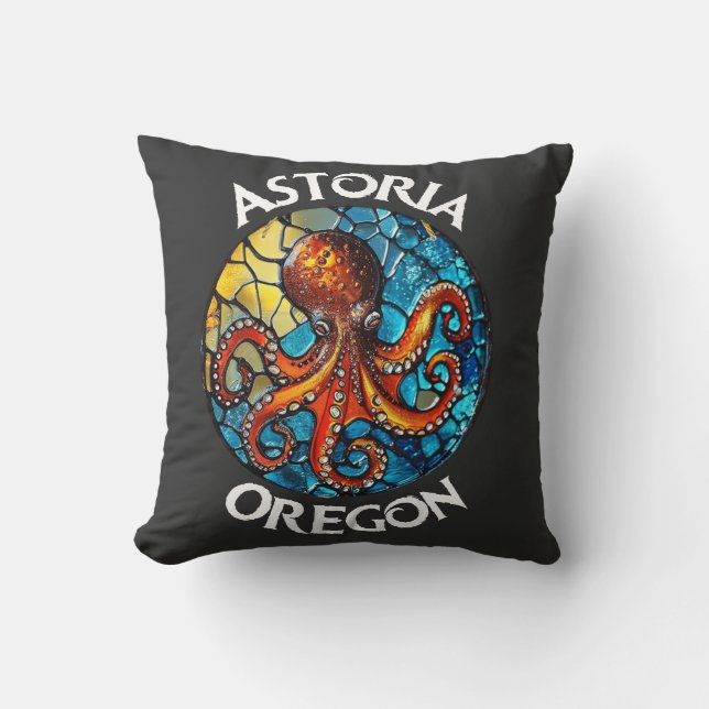 Astoria Oregon Stained Glass Octopus Cushion (Front)