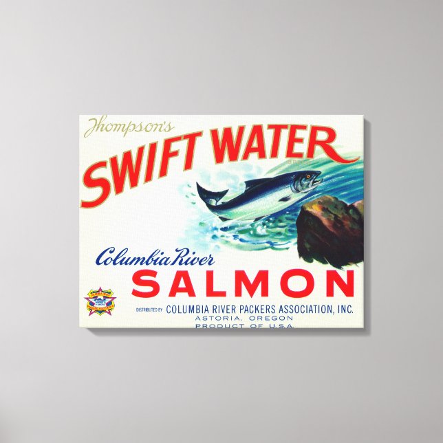 Astoria, Oregon - Thompson's Swift Water Salmon Canvas Print (Front)