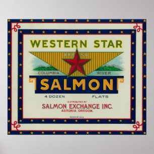 Astoria, Oregon - Western Star Salmon Case Label Poster