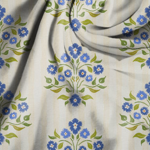 Astors Bouquet Blue Floral Hand Drawn Pattern Fabric