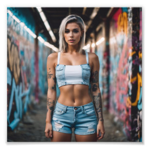 Astounding Beauty Punk Blonde Tattoo Graffiti Girl Photo Print