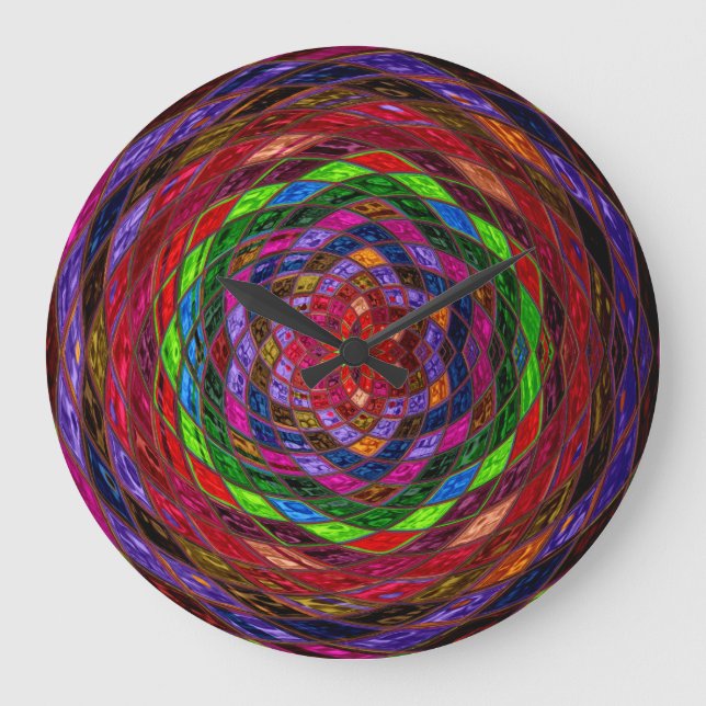 Astract Stained Glass Mosaic Pattern Large Clock (Front)