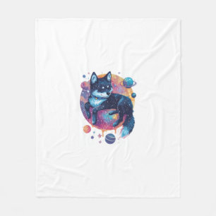 Astral Akita – Cosmic Space Dog Fleece Blanket