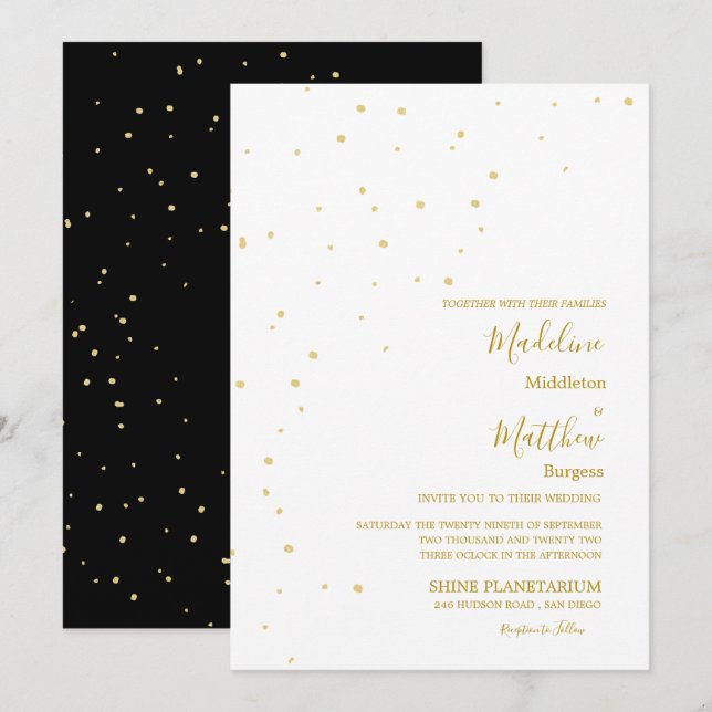 Astral Gold  Spots Black Evening Wedding Invitation (Front/Back)