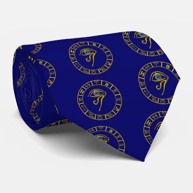 ASTRAL HORUS EYE,BLUE TALISMAN Astrology Chart Tie (Rolled)