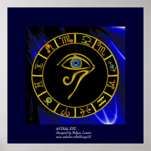 ASTRAL HORUS EYE ,BLUE TALISMAN GOLD ZODIAC CHART