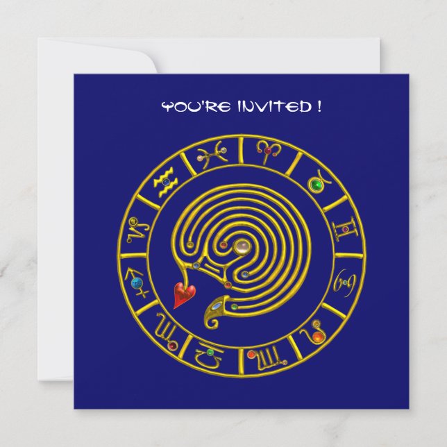 ASTRAL LABYRINTH , black and white ,blue red Invitation (Front)