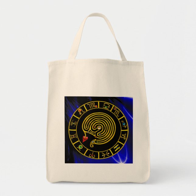ASTRAL LABYRINTH GOLD ZODIAC CHART Astrology Tote Bag (Front)