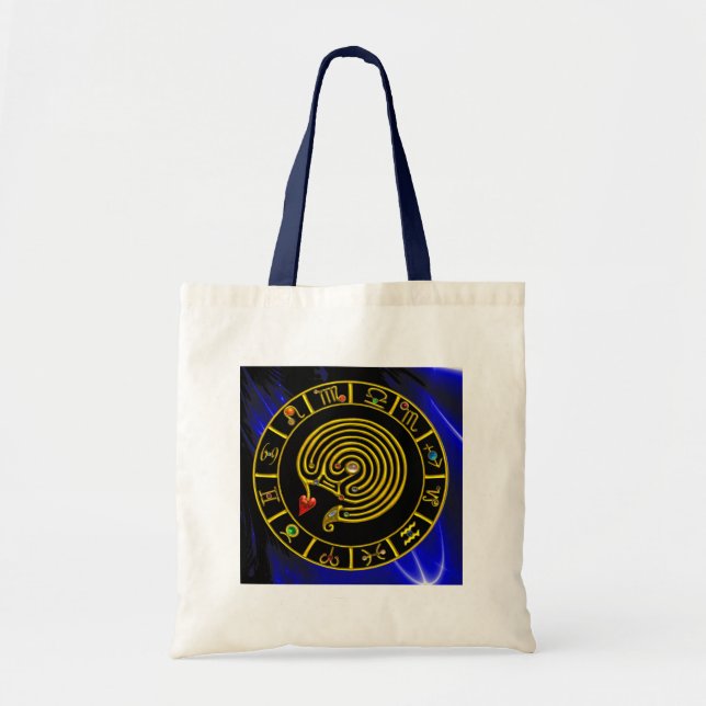 ASTRAL LABYRINTH GOLD ZODIAC CHART Astrology Tote Bag (Front)