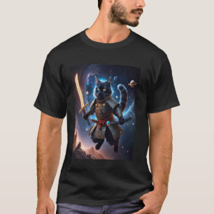 Astral Samurai Cat Guardian of the Celestial Waves T-Shirt