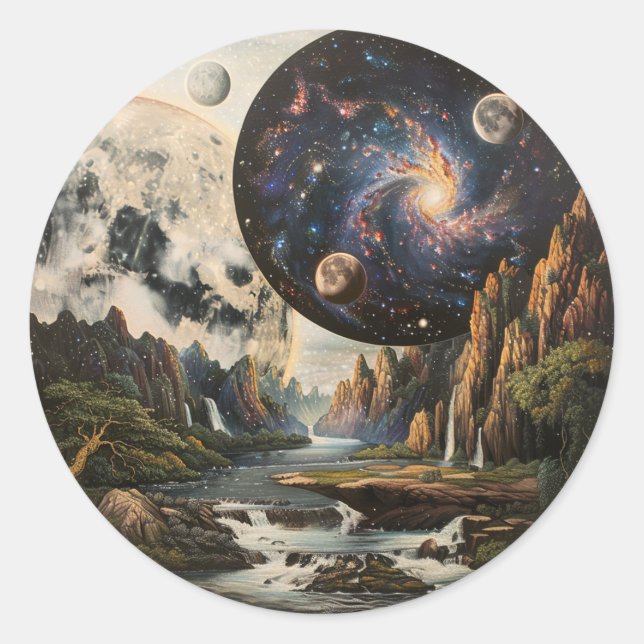 Astral Symmetry: Merging Nature and Universe Classic Round Sticker (Front)