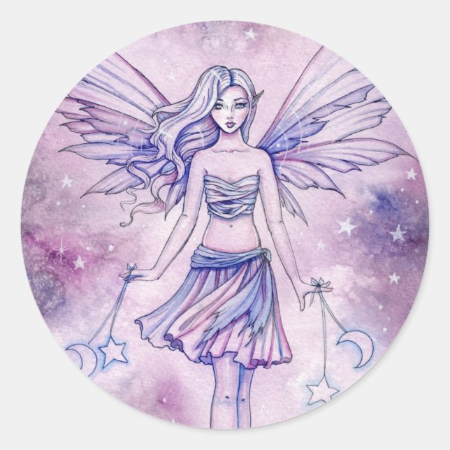 Astralina Cute Purple Blue Fairy Illustration Classic Round Sticker (Front)
