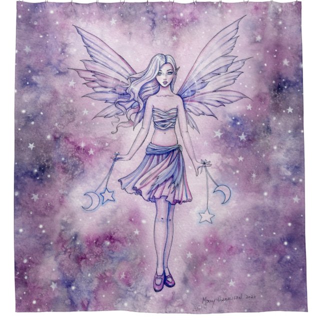 Astralina Purple Fairy in the Stars Shower Curtain (Front)