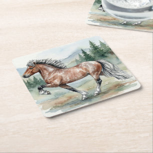 Astrid Tolting Icelandic Horse watercolor Square Paper Coaster