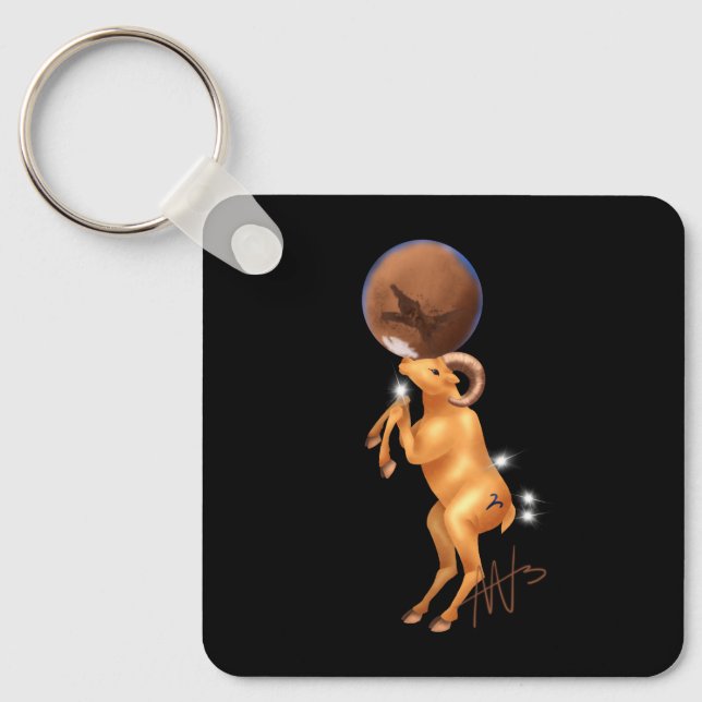 Astro Aries Mars Zodiac Metal Key Ring (Front)