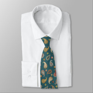 Astro Paisley & Yin Yang Dots Teal Orange Olive Tie