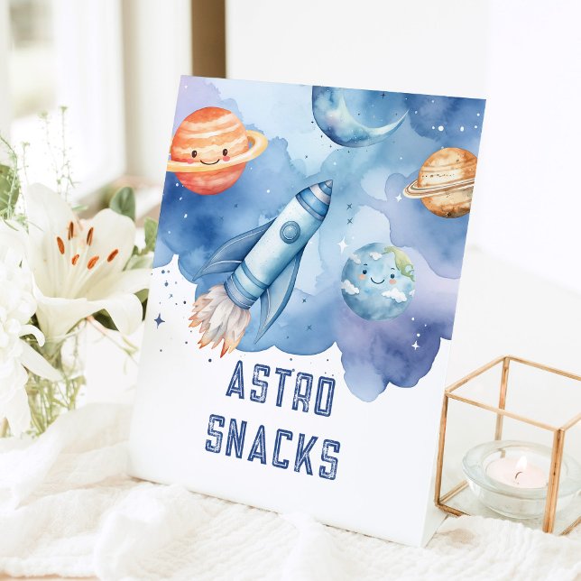 Astro Snacks Outer Space planets birthday party  Pedestal Sign (Creator Uploaded)